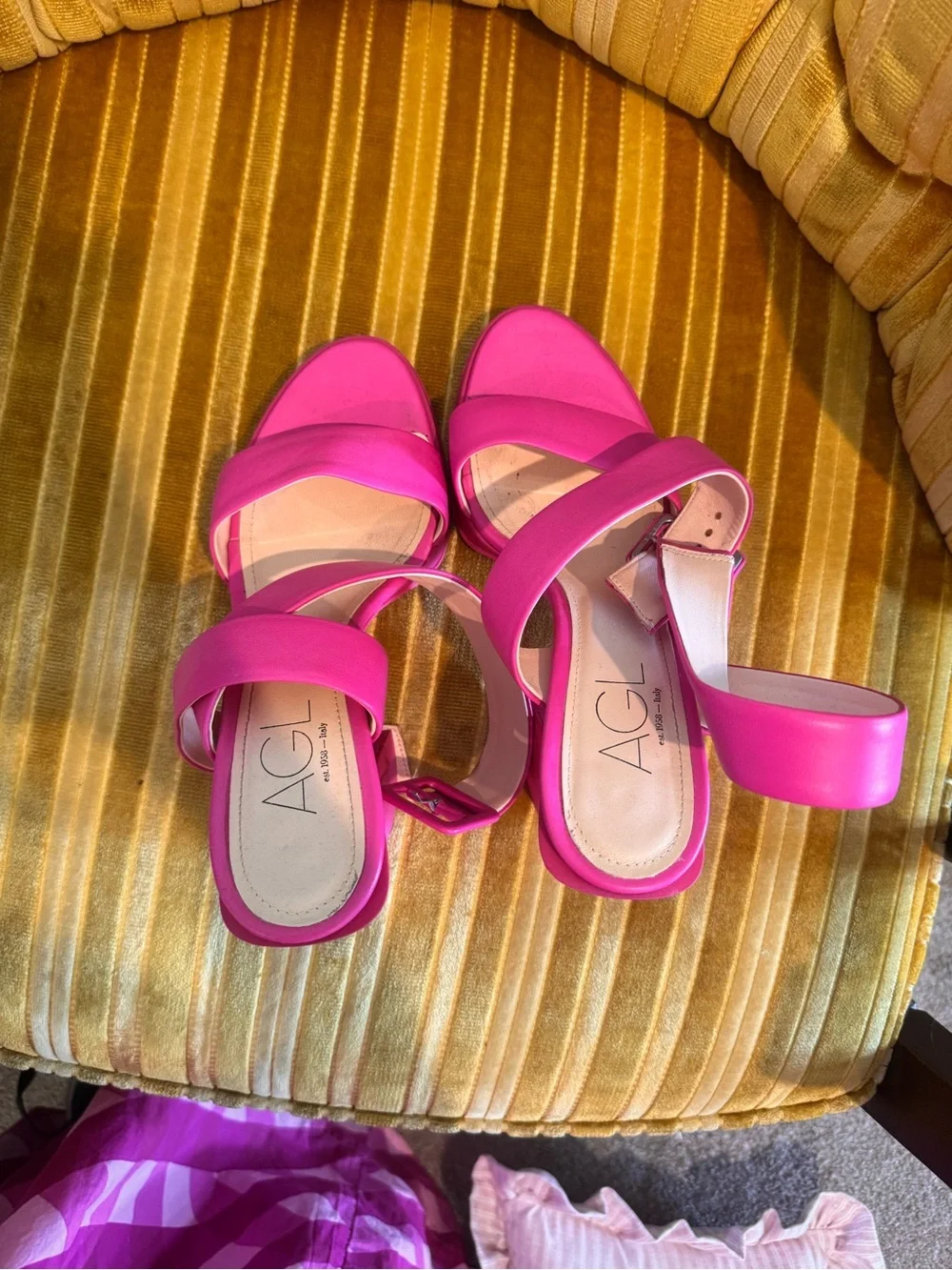 Agl Hot Pink Platform Crisscross Sandals
